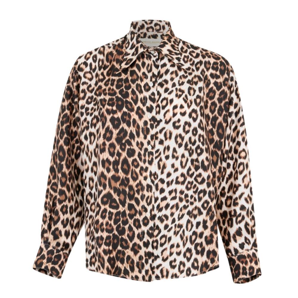 La Prestic Ouiston Silk Animal Print Blouse Womens S Italy Luxury Button Dow